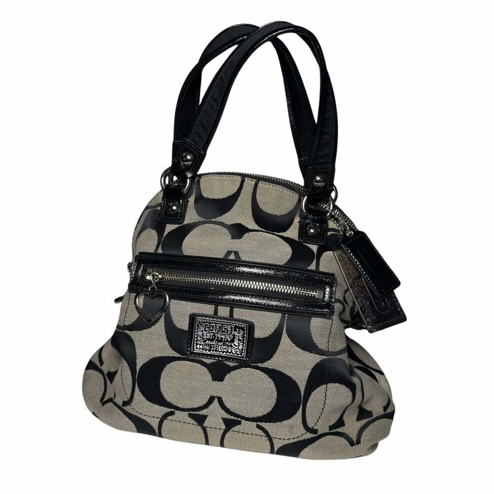 Coach Poppy Signature Jacquard Black Gray Dome Satchel Handbag